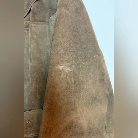Men's Vintage Brown Suede Jacket, belt and pockets, L - Picture 16 of 16